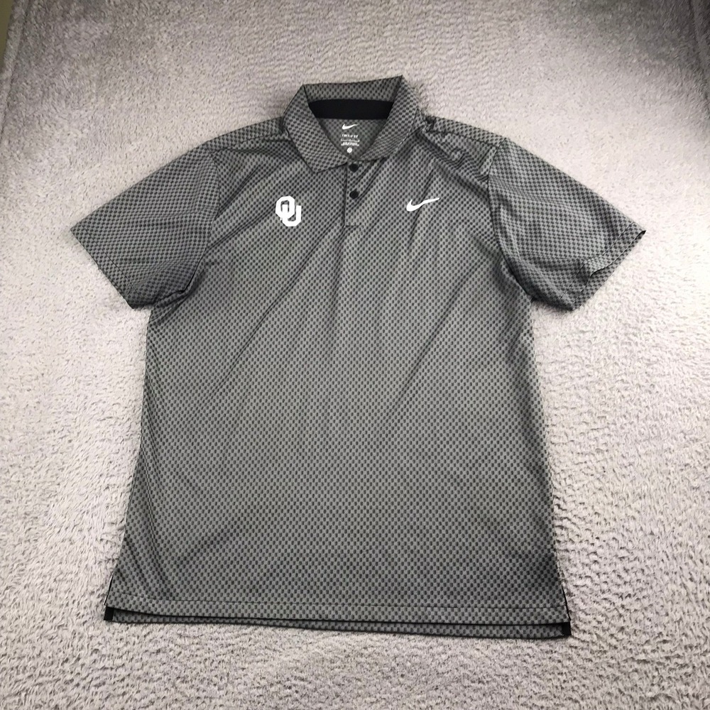 Nike OU Oklahoma Sooners Polo Shirt Men L Grey Textured Dri-FIT Short Sleeve